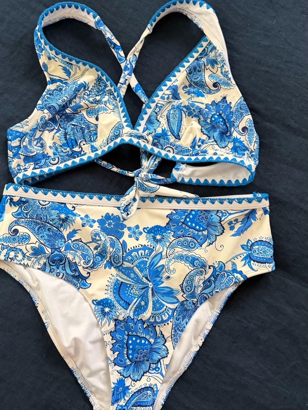 Cupshe Blue and Cream Paisley Girls' Two-Piece Swim Set